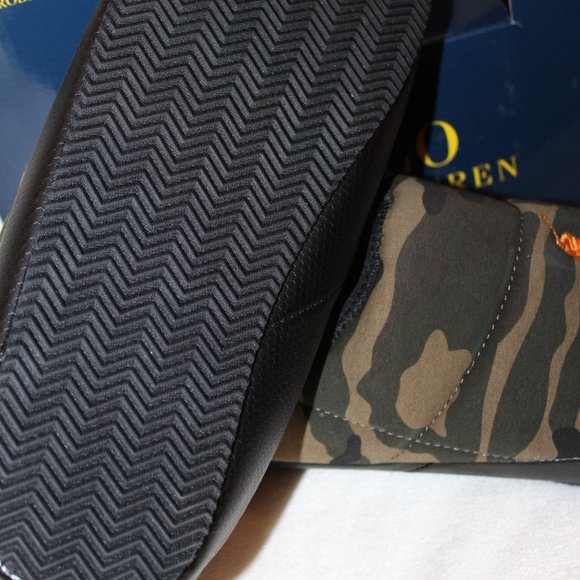 NIB POLO‎ RALPH LAUREN MEN\'S CAMOUFLAGE PUFFER SLIP ON SLIPPERS GREEN ORANGE main image 5